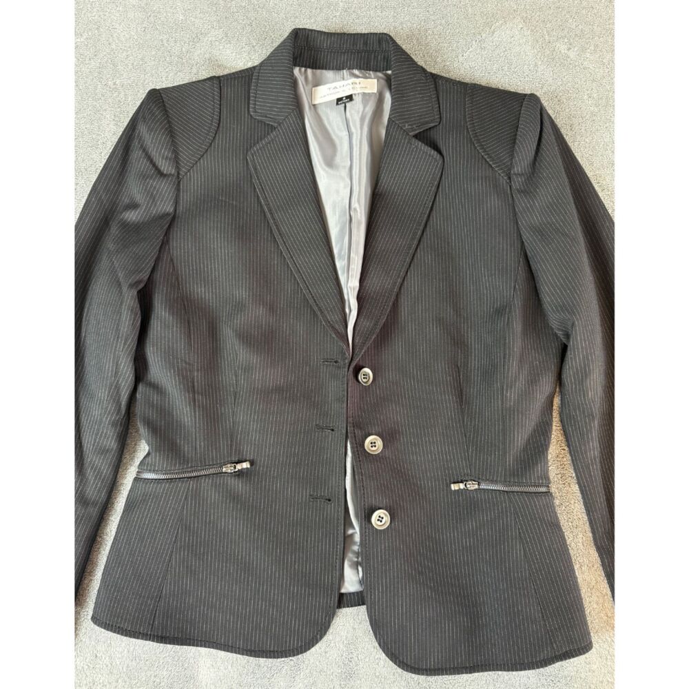 Tahari Arthur S Levine Black Pinstripe Tailored Career Blazer Jacket Size 4 - Picture 5 of 10